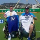 Friends: Great Britain's John Walker and Lemoore's Jeff Fabry. Walker won the Archery gold medals in the Individual event and the Mixed Team.